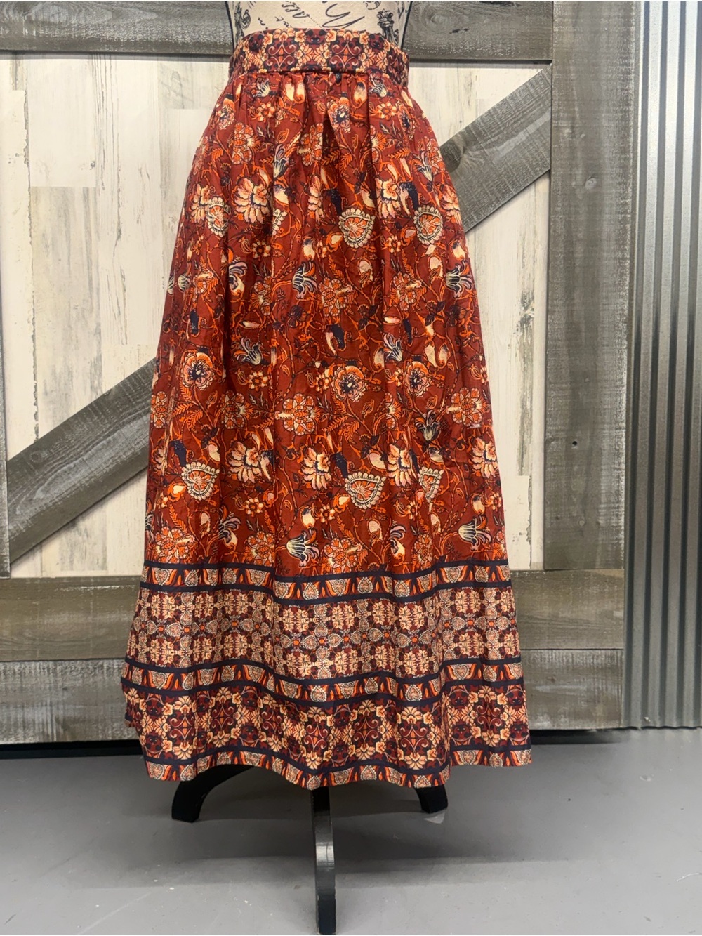 Elie Tahari Rust Floral Border Maxi Skirt